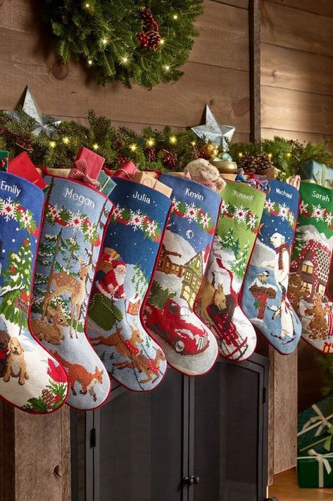 20 Unique Personalized Christmas Stockings - Best Monogrammed Stockings Stockings Diy, Needlepoint Christmas Stocking, Needlepoint Stocking, Thanksgiving Planning, Christmas Needlepoint, Stocking Ideas, Needlepoint Stockings, Christmas Stockings Diy, Cozy Christmas Decor