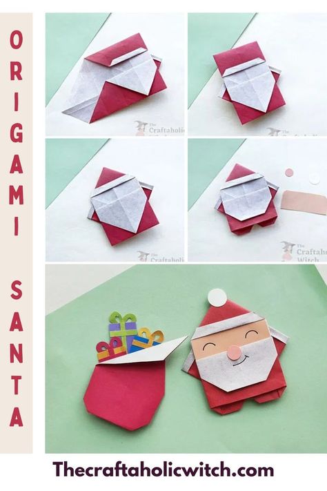 How to Fold Origami Santa Santa Origami Kids, Xmas Origami Easy, Origami Difficult, Santa Claus Origami, Christmas Origami Tutorial, Christmas Origami Easy Step By Step, Christmas Paper Ideas, Easy Christmas Origami, Origami Ornaments Diy