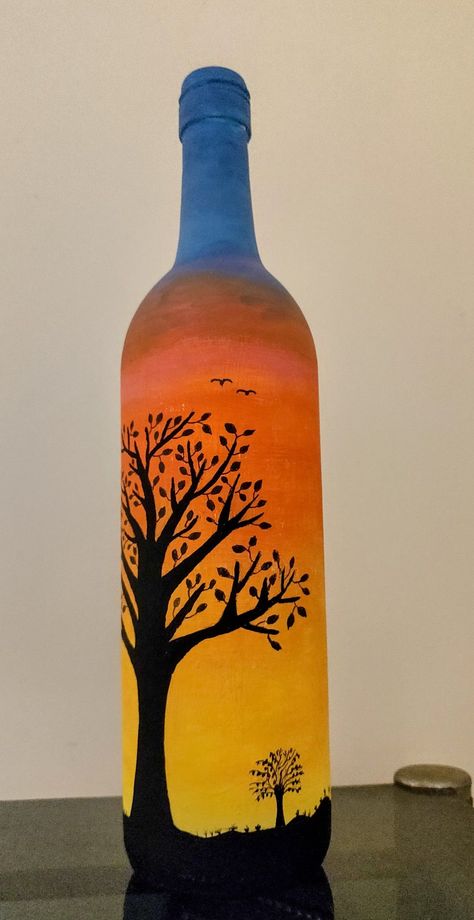 Easy painting with poster colours Easy painting for beginners Easy painting ideas on canvas Glass Painting Designs Bottle, Easy Wine Bottle Painting Ideas, Botal Painting Ideas, Bottel Craft Painting, Wine Bottle Art Paintings Ideas, Plastic Bottle Art Paint, Beer Bottle Art Painting, Simple Bottle Painting Ideas, Glass Painting Designs On Bottles