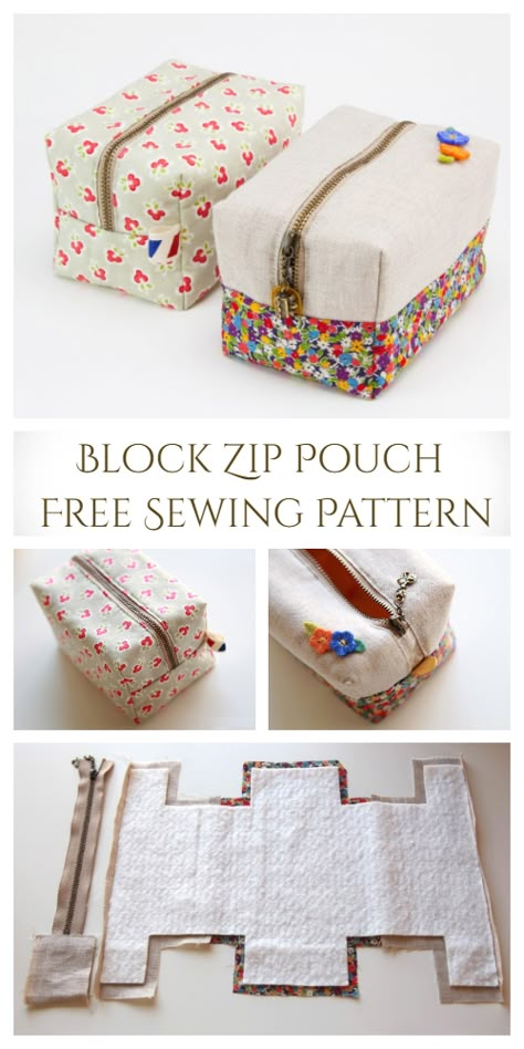 DIY Block Zip Pouch Sew Pattern Tutorial Tips Menjahit, Projek Menjahit, Diy Sy, Sac Diy, Bag Sewing Pattern, Pouch Sewing, Ornaments Homemade, Diy Bags Patterns, Free Sewing Pattern