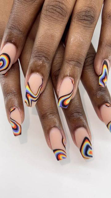 Graphic Nail Art Designs, Funky Abstract Nails, Abstract Pride Nails, Intense Nail Art, Phycadelic Nail Art, Graphic Nails Designs, Cute Trippy Nails, Easy Trippy Nail Art, Summer Edgy Nails