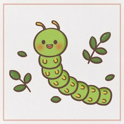 Cute Caterpillar Illustration, Cartoon Caterpillar Drawing, Catipiller Drawing, Easy Caterpillar Drawing, How To Draw Caterpillar, How To Draw A Caterpillar, Caterpillar Drawing Simple, Caterpillars Drawing, Catapillar Drawings