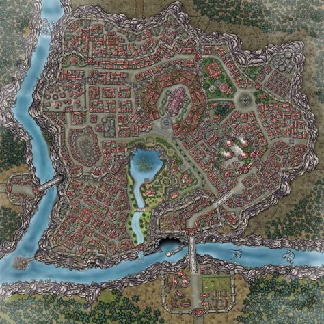 City Map Fantasy Art, Inkarnate City Map, Dnd City Map, Rpg City, Fantasy City Map, Fantasy Map Making, City Maps Design, Dnd World Map, Map Making