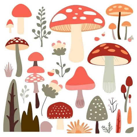 Woodland Mushroom Illustration, Mushroom Clipart Cute, Simple Mushroom Illustration, Mushroom Vector Illustrations, Mushroom Illustration Art, Cute Mushroom Illustration, Toadstool Doodle, Cute Mushrooms Drawing, Shroom Illustration