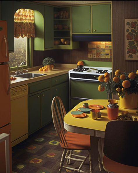 Retro Kitchen 70's, Interior Design 70s Retro, 50s Aesthetic Home Decor, 60s Decor Interior Design, 60s Home Decor Vintage, 70 Architecture Interior Design, Retro Kitchen Inspiration, 70s Interior Design Magazine, 50s Architecture Interiors