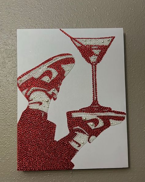 Customer sent me a picture of her completed Red Jordan martini kit.. looks fabulous 🫶 Sequin Canvas Art, Rinestine Art, Gem Pictures Art, Painting With Diamonds, Diy Diamond Painting Pattern, Diamond Pictures Art, Diamond Canvas Art, Gem Painting Ideas, Diamond Painting Canvas