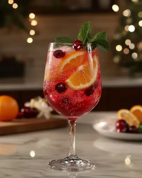 Citrus Cranberry Spritzer – A festive, fizzy drink with cranberry, orange, and mint. Perfect for any holiday gathering. Try it now! Spritzer Drink, Cranberry Mocktail, Drinks With Cranberry Juice, Ladies Christmas Party, Orange Juice Cocktails, Orange Juice Drinks, Cranberry Drinks, Spritzer Recipes, Nectar Of The Gods