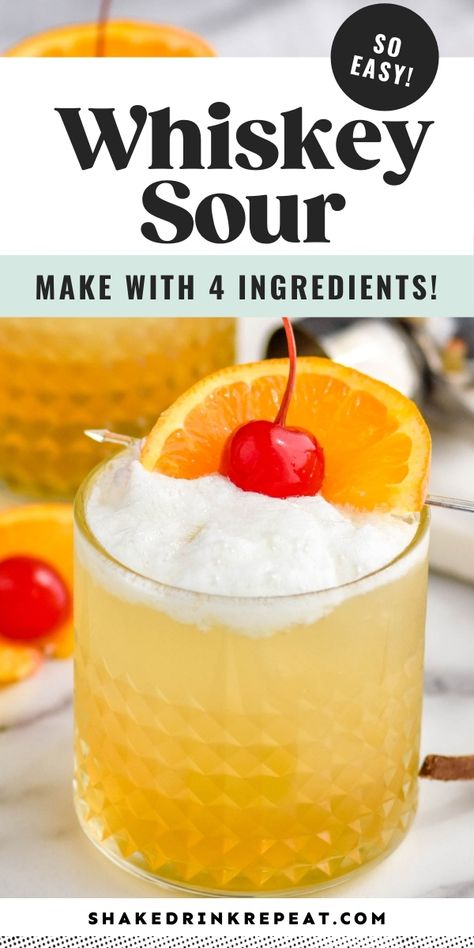 Whiskey Sour Punch, Whisky Sour Recipe, Ginger Beer Drinks, Whiskey Cocktails Easy, Bourbon Drinks Recipes, Whiskey Sour Recipe, Sour Drink, Best Whiskey, Cocktail Recipes Whiskey