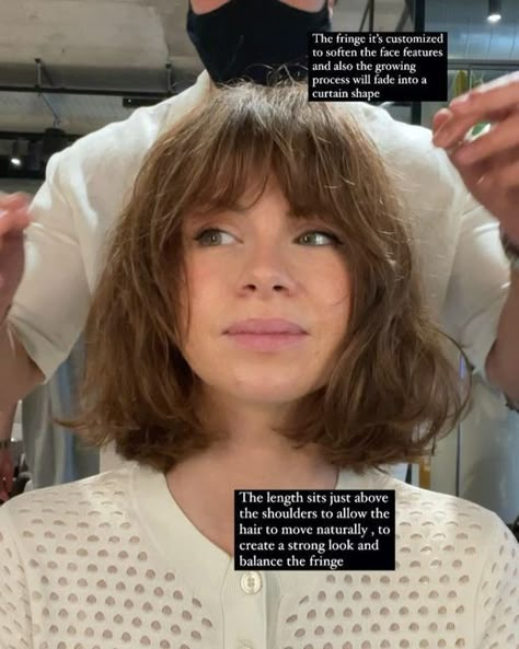 DAVID G on Instagram: "“The Tina” haircut! A unique beautiful Bob shape with the DNA characteristics 🧬 which in this case are: •heavy outline •controlled separation •customised fringe •personalised face framing Sorry @justyna_oc for sticking the camera into your face but I had to capture this gorgeous look on you🙏🏼 David G @justyna_oc @hershesons #Tinahaircut #dnabob #dnahaircut #bobhaircut #fringe #bangs #letitdry #hershesons #homemadeinhershesons #curtainbangs #taghaircut #theantigra Heavy Bob With Bangs, Bob And Bangs Round Face, Face Shape Bangs Guide, Heavy Framing Fringe, Framing Bangs Short Hair, Bob With Bangs Square Face, Square Face Fringe, Bob On Oval Face, Thick Short Bangs