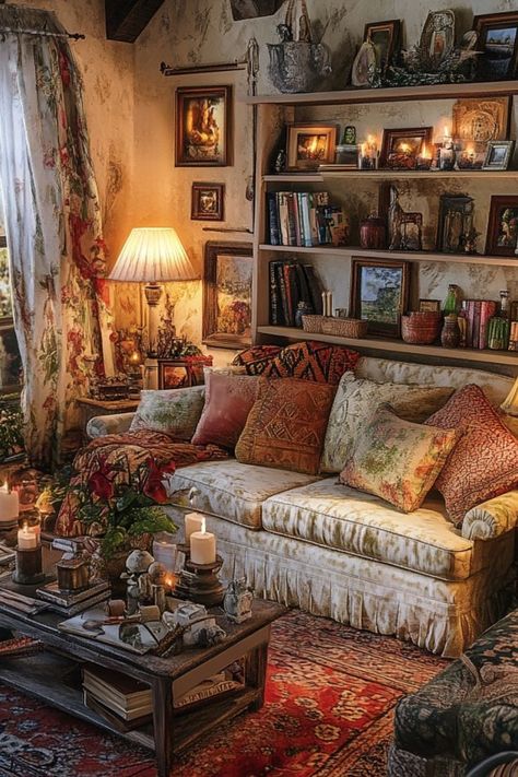 Design a cozy cottage-style living room with rustic charm. #CottageDecor #CozyLivingRoom #RusticStyle Cottage Living Room Ideas, Cozy Window Nook, Cozy Cottage Living Room, Comfy Cozy Home, Cottage Style Living Room, Cottage House Interior, English Cottage Interiors, Cottage Living Room, Cottage Living Rooms