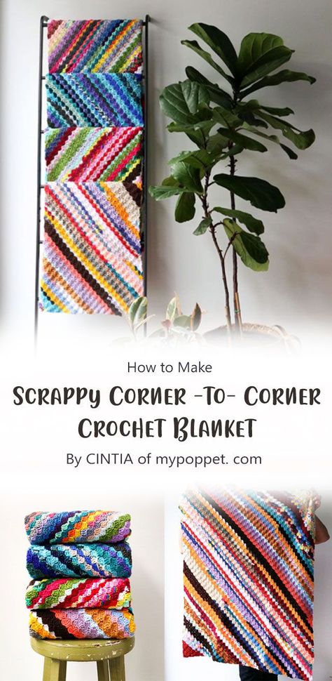 C2c Scrap Blanket, Scrapbuster Crochet Projects, Scrappy Crochet Blankets, Yarn Buster Crochet Blanket, Leftover Yarn Blanket, 1 Ball Of Yarn Project Crochet, Crochet Patterns Leftover Yarn, Yarn Stash Buster Ideas, Crochet Project With Leftover Yarn