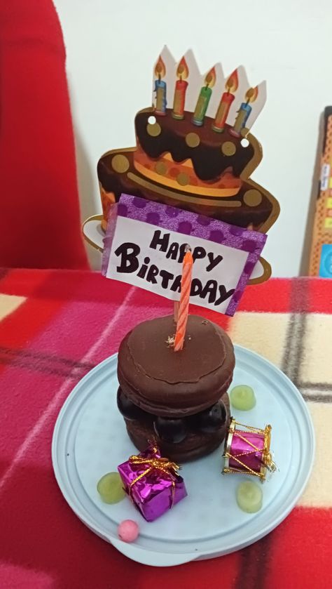 Hello everyone I had used two choco pies , grapes , black plums and some decoration items to make it Choco Pie Cake, Black Plums, Choco Pie, Pie Cake, Hello Everyone, Chocolate Fondue, Birthday Candles, Make It, Grapes