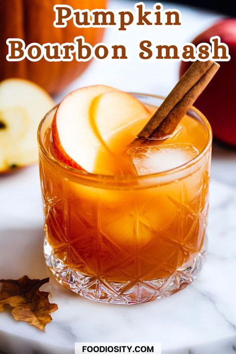 Enjoy the rich, bold flavors of fall with the Pumpkin Bourbon Smash Cocktail! This deliciously spiced drink is perfect for cozy gatherings and autumn celebrations. Click to get the recipe and indulge in this seasonal favorite! Autumn Whiskey Cocktail, Fall Bourbon Cocktails, Fall Whiskey Cocktails, Jameson Whiskey Drinks, Bourbon Smash Cocktail, Coffee In Winter, Bourbon Cocktail Recipe, Whiskey Smash, Festive Holiday Cocktails