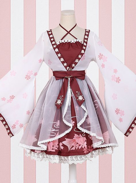 Sakura Dress, Princess Embroidery, Japan Dress, Old Fashion Dresses, Japanese Dress, Dress Design Sketches, Chiffon Fashion, Kawaii Fashion Outfits, Fairytale Dress