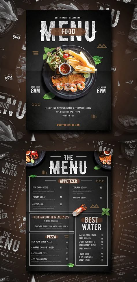 Modern Food Menu Template PSD - Fully editable Menu Vintage, Menu Pizza, Menu Design Inspiration, Menu Card Design, Menu Layout, Menu Flyer, Food Menu Template, Pizza Menu, Instagram Post Design