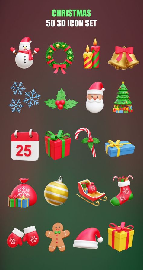 Christmas 3D Icon Illustrations Perfect for your christmas design theme. Blender Scenes, Icon Illustrations, Christmas Illustration Design, Graphic Shapes Design, New Year Illustration, Christmas Props, Christmas Illustrations, Christmas 3d, Christmas Decorations For Kids