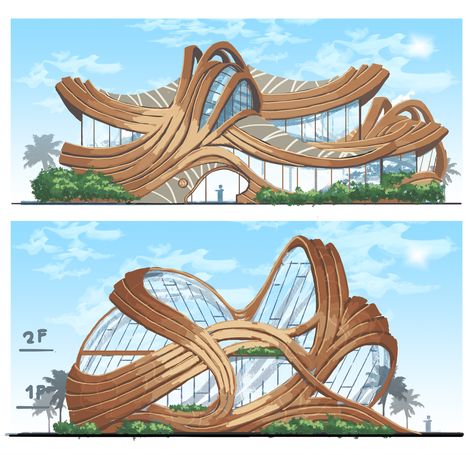 ArtStation - Organic Building Design, Naka Isurita Design Concepts Architecture, Organic Design Architecture, Nature Architecture Concept Ideas, Organic Structure Architecture, Nature Architecture Concept Inspiration, Organic Facade, Organic Building Architecture, Biomimicry Architecture Concept, Organic Plans Architecture