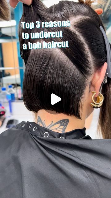 Ray Hornback Bob Haircutting Education on Instagram: "Top 3 reasons to undercut a bob haircut  1. Reduce bulk and create space for hair to move on thick hair clients.  2. Creates longevity for the grow out. The haircut will look better for a longer period of time. Easier styling for the client.  3. Supports the shape of the haircut. This undercut requires least commitment as opposed to shaving the hair and supports the shape of the cut overall.  Will you try this? 👇🏼Let me know! 👇🏼  I used my @arcscissors PARAGON II to create this entire haircut. If you need a pair use Code RAY15 for a 15% discount #arcscissors #arcpartner #madeinjapan" Haircut Tucked Behind Ear, Bob Haircut Shaved Undercut, A Line Bob Shaved Back, Soft Undercut Bob, Lob Shorter In Back, Bob With An Undercut, Choppy Bob Undercut, Lob With Undercut Long Bobs, Undercut Nape Women