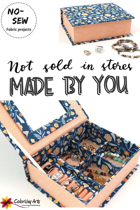 Fabric Covered Boxes Diy No Sew, Box Making Ideas Crafts, Cartonnage Boxes Tutorial, Diy Jewelry Box Ideas Handmade, Handmade Box Ideas, Diy Jewellery Box Ideas, Handmade Gift Boxes Ideas, Sewing Box Ideas, Sewing Box Diy