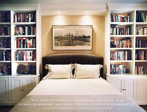 bed surrounded by bookshelves Bedroom Bookshelves, Minimalist Bookshelves, Bedroom Library, Bedroom Built Ins, Murphy Bed Ikea, Library Bedroom, Bookshelves In Bedroom, Bookcase Bed, Bookshelf Design