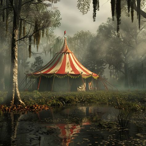 Spooky Circus, Carnival Tent, Haunted Carnival, Dark Fantasy Book, Creepy Circus, Bayou Country, Circus Aesthetic, Creepy Carnival, Abandoned Amusement Park