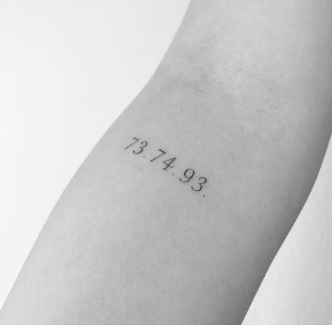 Sibling Tattoos Dates, Number Date Tattoo Fonts, 3 Dates Tattoo Ideas, Number Fonts Tattoo Simple, Date Tattoo Fine Line, Date On Arm Tattoo, Fine Line Birth Date Tattoo, Family Dates Tattoos, Year Font Tattoo