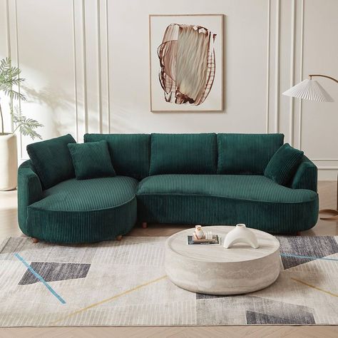 Amazon.com: kevinplus 125'' Curved Sofa Couch Cloud Boucle Couch with Chaise Lounge for Living Room, L-Shape Modern Sectional Luxury Upholstery 5-Seat Sofa Couch for Apartment (Left-Facing, Boucle Beige) : Home & Kitchen Emerald Sofa Living Room, Couch Cloud, Teal Sectional, Emerald Sofa, Boucle Couch, Luxury Upholstery, Sectional Sofa Modern, Modern Curved Sofa, Oversized Sectional Sofa