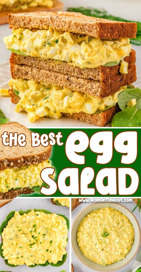 The BEST Egg Salad recipe! This creamy, dreamy egg salad is just as good by itself as it is on a sandwich. Light and bright flavors, ultra creamy and loaded with flavor, this egg salad is sure to elevate your lunch game! | MomOnTimeout.com Egg Salad Sliders, Best Egg Salad Sandwich Recipe, Classic Egg Salad Sandwich, Classic Egg Salad Recipe, Egg Salad Sandwich Recipe, Best Egg Salad Recipe, Ww Food, Egg Salad Sandwich, Classic Egg Salad