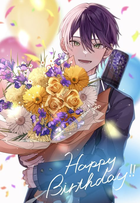 Happy Birthday Base Drawing, Happy Birthday Anime Art, Happy Birthday Pose, Anime Birthday Art, Birthday Drawing Reference, Birthday Art Drawings, Birthday Fanart, Anime Happy Birthday, Kenmochi Toya