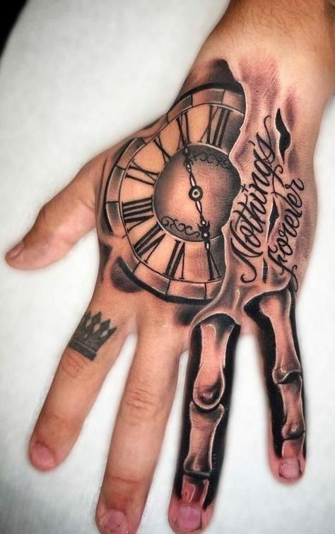 Hand Clock Tattoo Design, Men Hand Tattoos Ideas Guys, Clock Tattoo Design Hand, Back Hand Tattoos For Guys, Hand Tattoos For Guys Ideas Simple, La Hand Tattoo, Clock Tattoo On Hand, Men S Hand Tattoo, Hand Tattoo For Guys