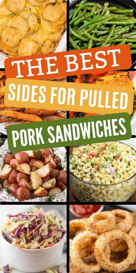 Pulled Pork Graduation Party Food Ideas, Pull Pork Sides, Sides For Pulled Pork Sliders, Healthy Sides For Pulled Pork, Pulled Chicken Sandwiches Sides, Best Side Dishes For Pulled Pork, Pulled Pork Menu Ideas Parties, Best Sides For Pulled Pork, Sides That Go With Pulled Pork