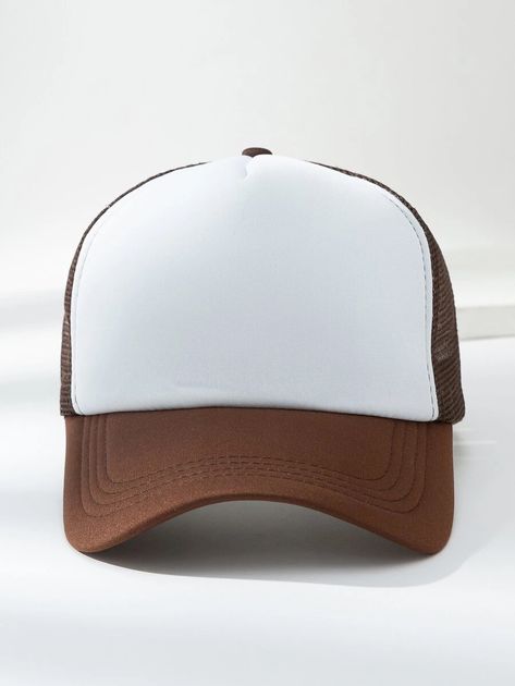 Men Two Tone Trucker Hat | SHEIN USA Brown Trucker Snapback Hat For Streetwear, Brown Trucker Hat With Snapback, Brown Trucker Cap, Brown Trucker Hat 5-panel, Trucker Cap Mockup, Trucker Hat Mockup, Desain Merek, Hat Mockup, Desain Editorial