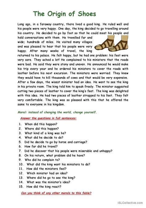 Fable Story Worksheet, Story With Questions, Pastel Highlights, Fable Stories, English Short Stories, Reading Activity, Language Goals, Cover Quotes, English Conversation