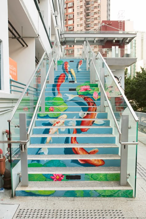 Piano Stairs, Stairs Art, Staircase Art, Stair Art, Arts Month, Hong Kong Art, Beautiful Stairs, Painted Stairs, Take The Stairs