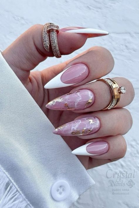 White And Pink Nails With Designs, Marbled Nail Designs, Pink And White Stiletto Nails, Soft Stiletto Nails, Nails With Kisses, Pink And White Marble Nails, Pink Marble Nail Designs, Marble Stiletto Nails, Nails Design Stiletto