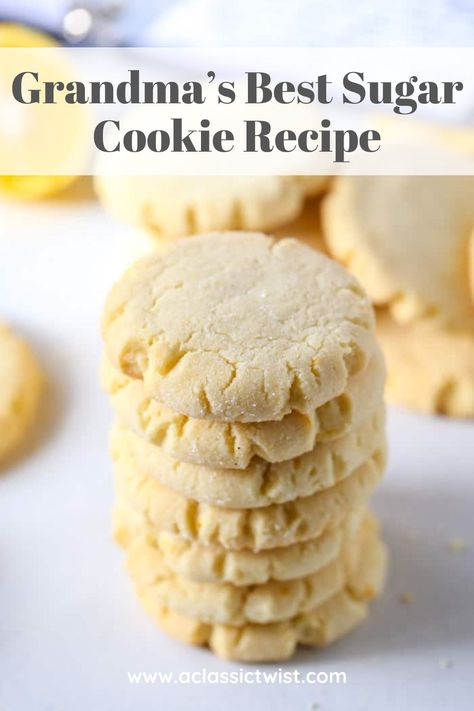 I am sharing my husband’s grandma’s best sugar cookie recipe! It’s a soft and chewy sugar cookie recipe that is definitely a keeper. I added in some fresh Meyer lemon zest to a batch of the cookies to spruce them up for spring. Old Fashioned Sugar Cookie Recipe, Monster Recipes, For A Crowd Recipes, Soft And Chewy Sugar Cookies, Old Fashioned Sugar Cookies, Chewy Sugar Cookie, Chewy Sugar Cookie Recipe, Amazing Cookie Recipes, Turtle Brownies