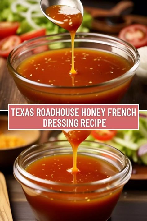 Learn how to make the famous Texas Roadhouse honey french dressing at home with this easy and delicious recipe. Perfect for salads, dipping sauces, and more! Western Dressing Recipe, Honey French Dressing, Copycat Sauces, Homemade French Dressing, French Dressing Recipe, Honey Salad Dressing, Homemade Salad Dressing Recipes, French Salad, Easy Salad Dressing Recipes