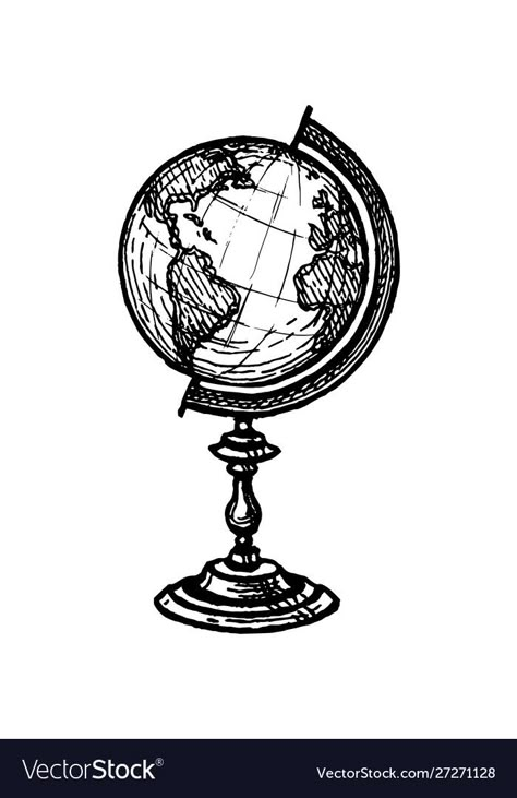 World Globe Tattoos, Globe Tattoos, Vintage Tattoo Art, Vintage Style Tattoos, Woodcut Tattoo, Globe Vintage, History Tattoos, Hand Drawn Vector Illustrations, Vintage Drawing