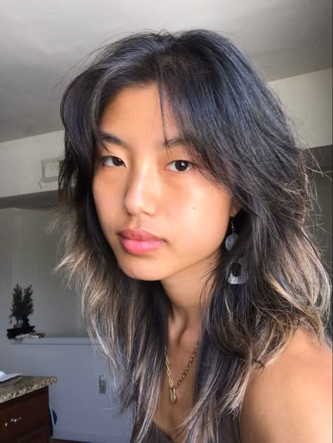 Medium Shag Haircut Curtain Bangs, Medium Length Haircut With Layers Unstyled, Women Haircut Wolfcut, Wolfcut Hair Women Medium, Layered Hair With Under Dye, Wolfcut Hair Long With Color, Shags For Straight Hair, Short Hair Layers Highlights, Layered Straight Medium Length Hair