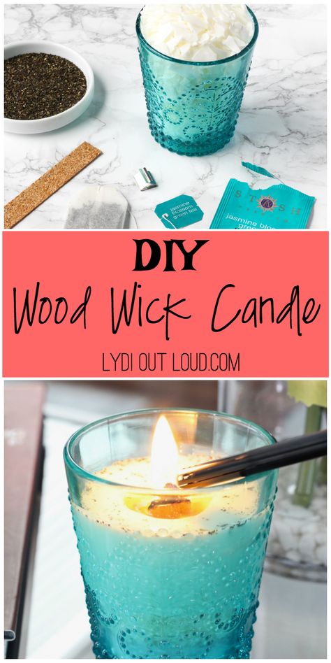 DIY Wood Wick Candle #diycandles #homemadecandles #diygiftideas #woodwickcandles Jasmine Diy, Diy Candle Wick, Wood Wick Candle, Valentines Pillows, Candle Wick, Diy Candle, Wood Wick Candles, Diy Simple, Diy Holz