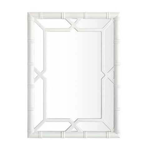 SORBARIA Bamboo-Look Solid Wood Window Pane Mirror 23" X 31" - White Chinoiserie Bathroom, Natural Wood Bathroom Vanity, Coastal Mirrors, Window Pane Mirror, Powder Room Mirror, Art Deco Color, Bamboo Mirror, Wood Window, Bath Mirror