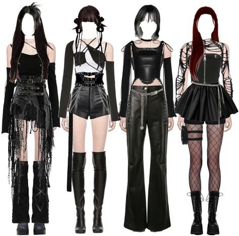 Kpop Outfit Women, Exo Concert Outfit Ideas, Best Kpop Outfits, Recording Studio Outfits, Kpop Stage Outfits Ideas Black, All Black Kpop Outfit, Duo Concert Outfits, K Pop Concert Outfit Ideas Ateez, All Black Stage Outfit