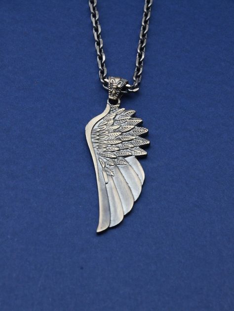 Oxidized Sterling Silver Handmade Angel Wing Necklace, Handcrafted Angel Wing Pendant, Gift for Boyfriend, Guardian Angel Wing Pendant #wingnecklaceformen #wingsjewelry #angelnecklace #luckynecklace #giftideaformen #fathersdaygiftidea #oxidizedjewelry #personalizedjewelryformen Angel Wing Pendant, Wing Jewelry, Angel Wing Necklace, Handmade Angels, Angel Necklace, Silver Wings, Wing Necklace, Necklaces, Oxidised Jewellery