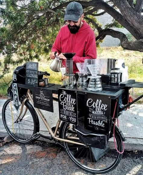 Bicycle Cafe, Bike Coffee, Bike Cafe, Bike Food, Mobile Cafe, Mobile Coffee Shop, Street Coffee, Small Cafe Design, Coffee Bike