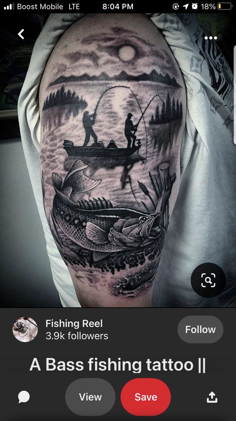 Bass Fishing Tattoos, Tattoo Designs For Guys, Fisherman Tattoo, Bass Fishing Tattoo, Fishing Tattoos, Grandpa Tattoo, Fly Fishing Tattoo, Fishing Tattoo, Hunting Tattoos