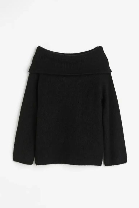 Fall Wardrobe Basics, Off The Shoulder Jumper, Long Denim Skirt, Suede Boots Knee High, Off Shoulder Sweater, Sweater Black, Knit Jumper, Fall Wardrobe, Sweater Fashion