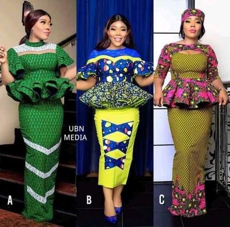 Ankara Straight Skirt And Peplum Top, Straight Skirt And Peplum Blouse, African Peplum Top And Skirt, Ankara Skirt And Peplum Blouse Styles, Big Madam Ankara Skirt And Blouse, Peplon Tops Ankara And Skirt, Off Shoulder Peplum Top Ankara, Peplum Top With Ankara, Ankara Gown With Peplum