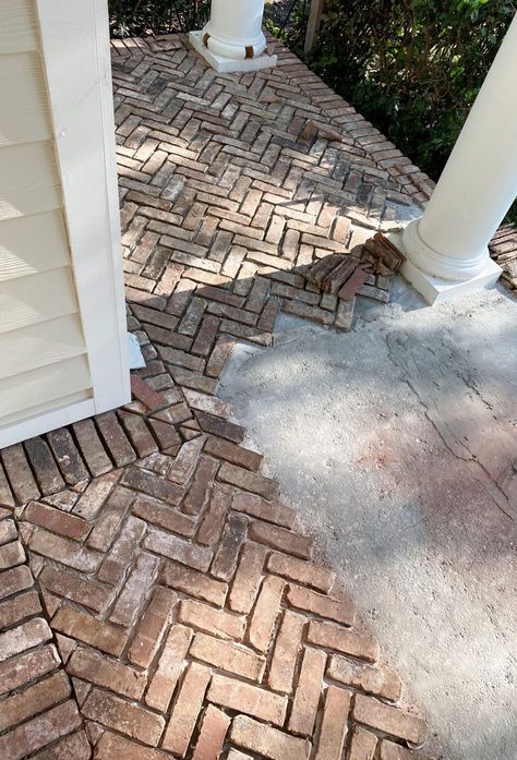 Brick Porch, Concrete Painting, Front Porch Makeover, Brick Projects, Porch Floor, Brick Walkway, Painting Concrete Porch, Porch Makeover, Painted Concrete Porch