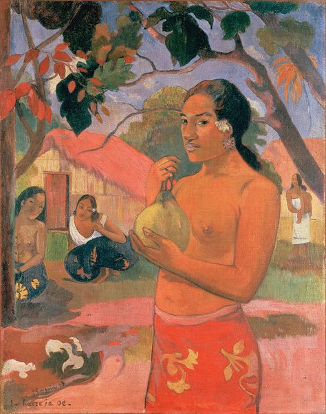 Gauguin_Woman_Holding_a_Fruit_(Eu_haere_ia_oe) Gauguin Tahiti, Eugène Henri Paul Gauguin, Elizabeth Peyton, Peter Doig, Maurice Denis, Max Ernst, Impressionist Artists, Paul Cezanne, Paul Gauguin