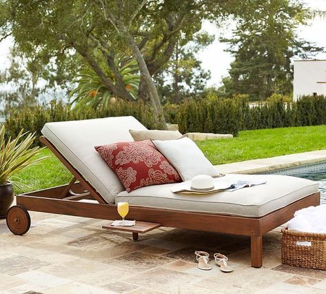 Crazy Simple Pottery Barn Chaise Hack #PotteryBarn #outdoors #chaise #decorknockoff #designhack Double Chaise Lounge, Weathered Furniture, Staining Deck, Double Chaise, Outdoor Furniture Cushions, Outdoor Chaise, Outdoor Chaise Lounge, Universal Furniture, Outdoor Lounge